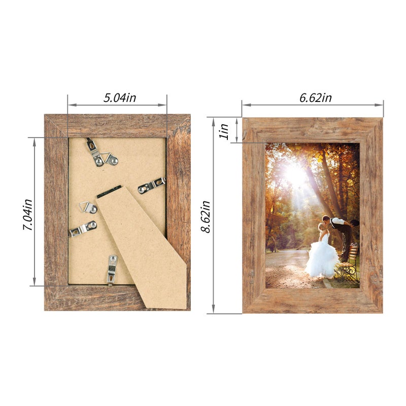 iRahmen 5x7 Picture Frame Set of 4  High Definition Real Glass Rustic Brown Frame  5 x 7 Wood Photo Frames for Tabletop Display and Wall Mounting - Image 4